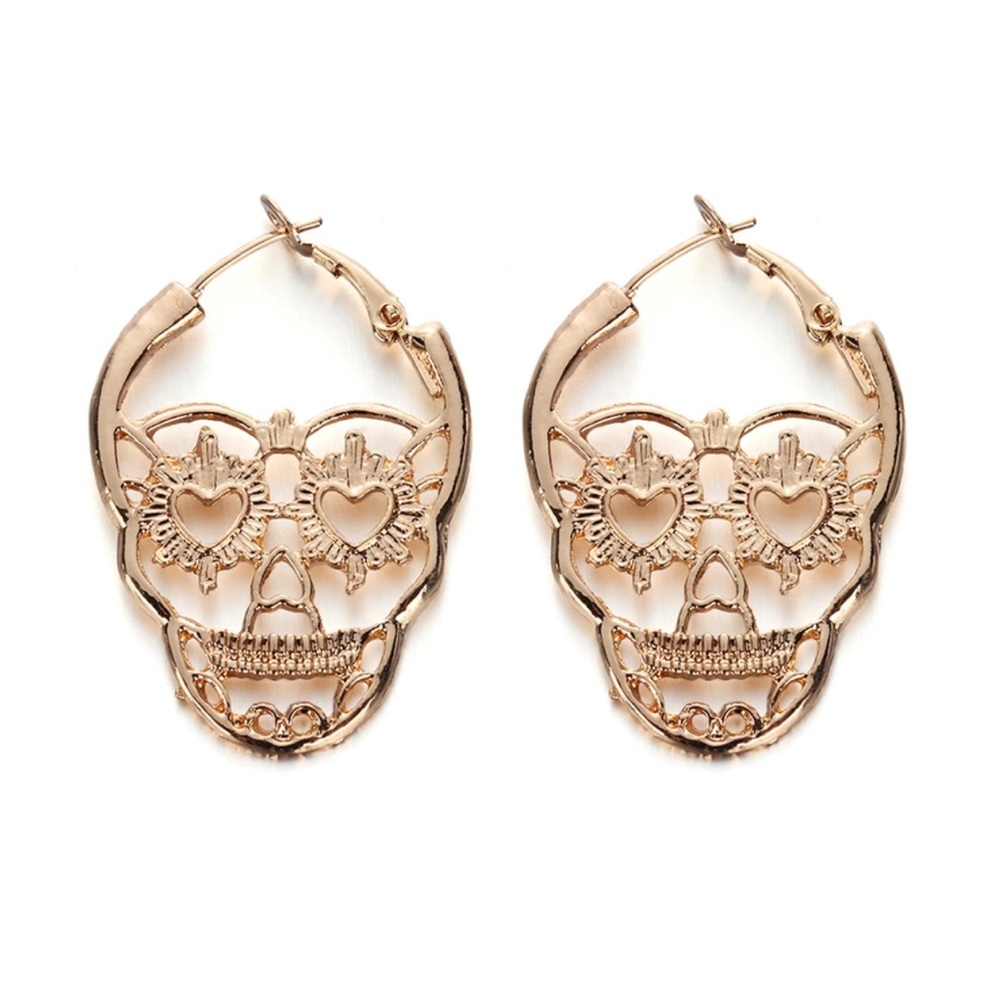 Gold Punk Rock Skull Earrings Halloween